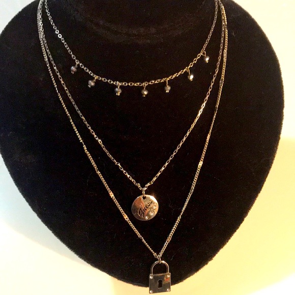 Guess 3-chain necklace with crystal accents